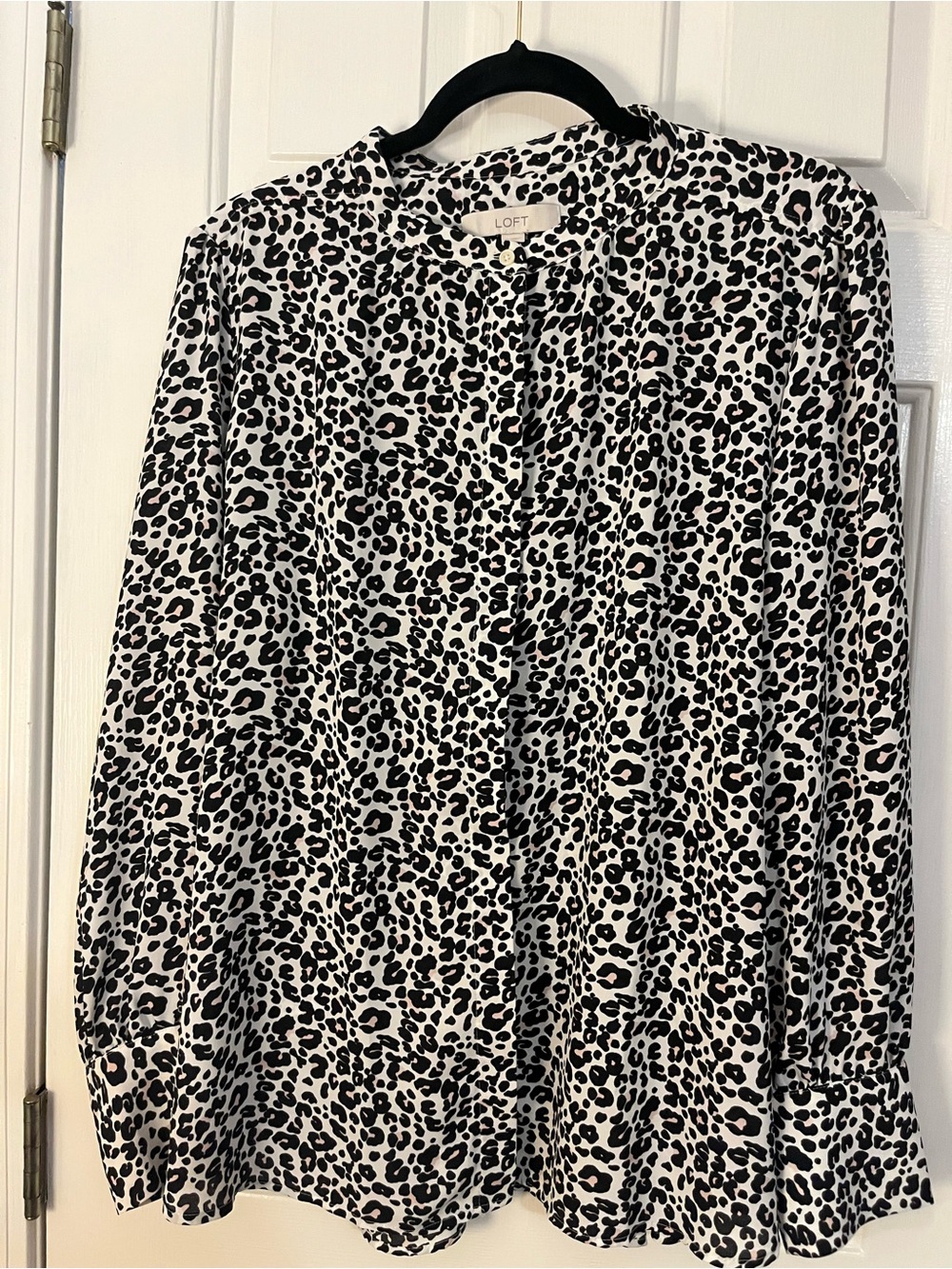 LOFT Black and White with light pink center Leopard Print Blouse